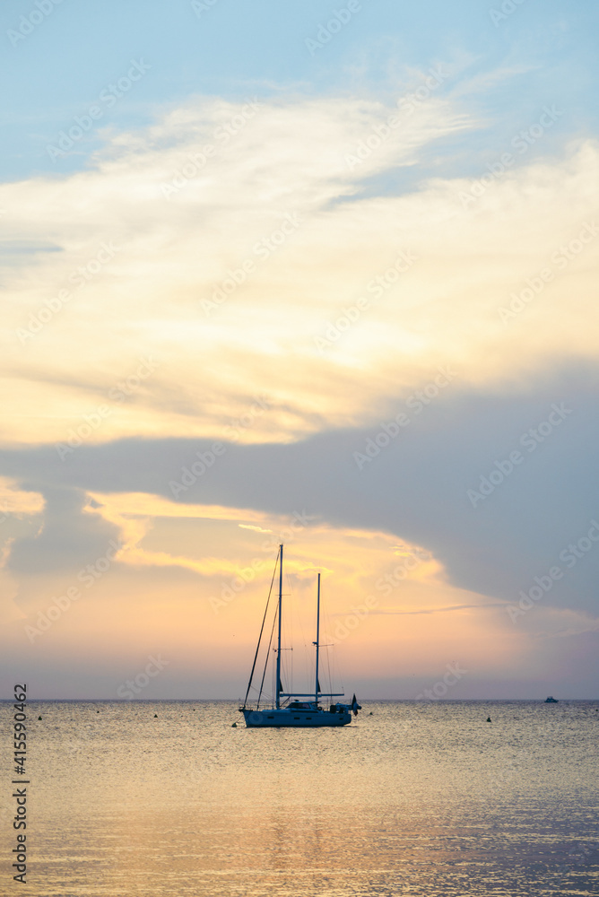 Fototapeta premium view of orange sunset over the sea