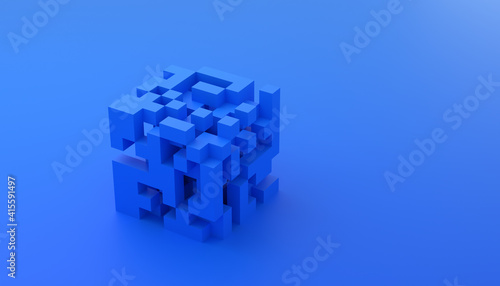 Abstract 3d render, blue geometric background design with cubes