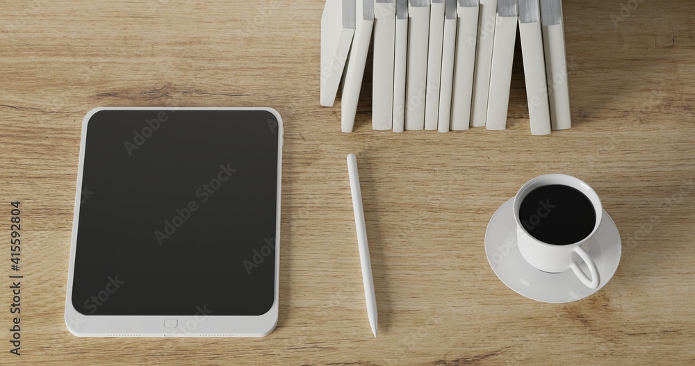 3d render coffee cup, tablet pencil, laptop, green plant and blank book on wood table. minimal workspace. wall concept template. hot coffee in mug. cafe and resturant template. 3d render coffee cup, tablet pencil, laptop, green plant and blank book on wood table. minimal workspace. wall concept template. hot coffee in mug. cafe and resturant template.