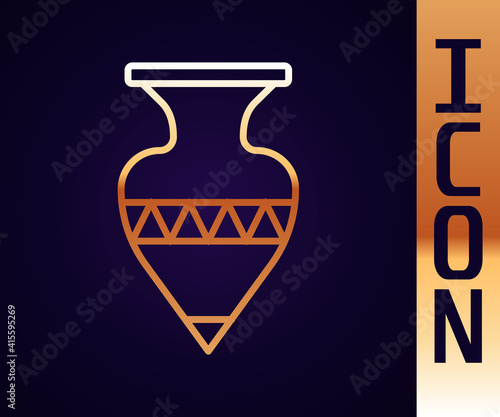 Gold line Ancient amphorae icon isolated on black background. Vector.