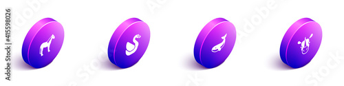 Set Isometric Horse, Swan bird, Whale and Rhinoceros icon. Vector.