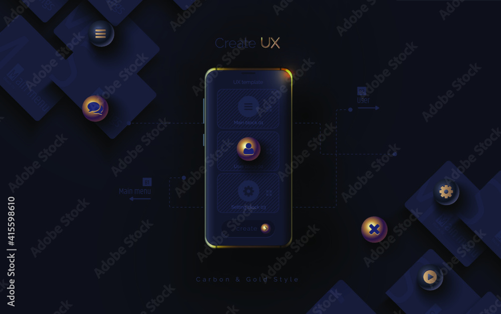 Mobile ui ux, korbon and gold concept. Mobile phone with a mobile app ...