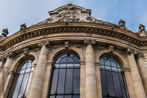 External view of Architectural Details of famous Petit Palais (Small Palace, 1900) in Paris, France.