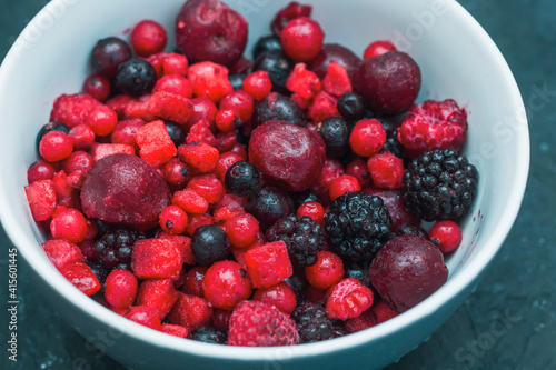 Close up of frozen mixed fruit - berries