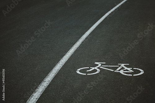 Photography Bicycle path sign on the path in the Park