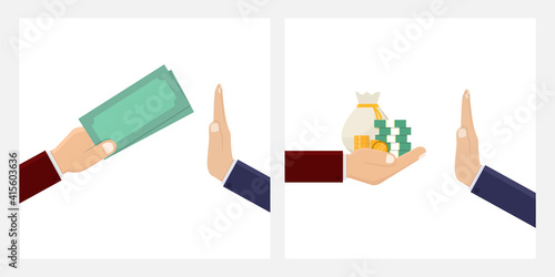 Stop corruption, business people reject corruption money design vector illustration
