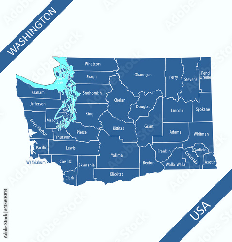 County map of Washington labeled photo