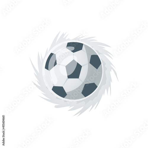 Football or soccer balls with motion trails in black and white for sporting emblems, logo design. Collection of soccer balls with curved color motion trails illustrations © the8monkey