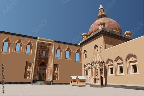 Digital Illustration, Ishak Pasha Palace, Dogubeyazit, Agri, Turkey