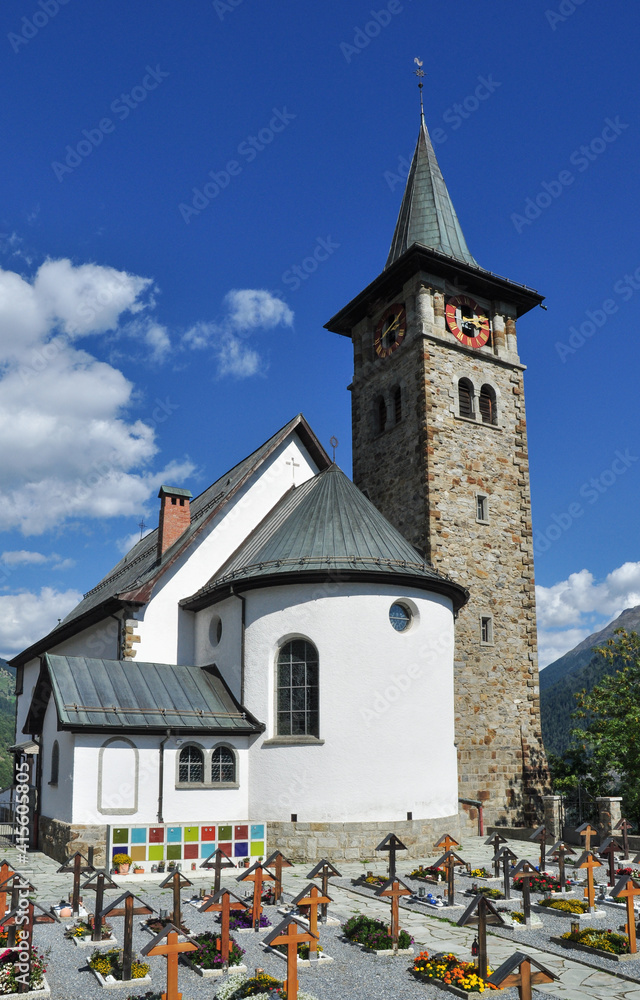 Swiss Church in the Alpine Village of Ried-Morel