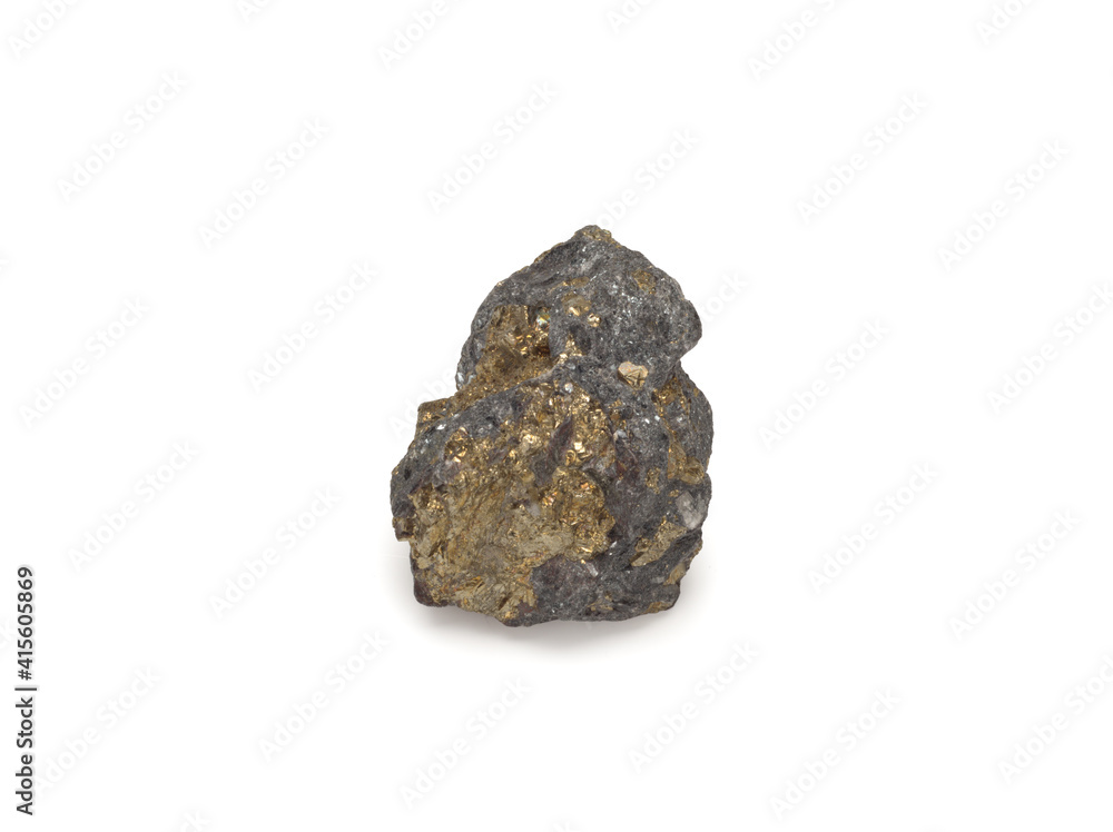 Natural Pyrite on a white background, close-up Natural Pyrite on a white background, close-up