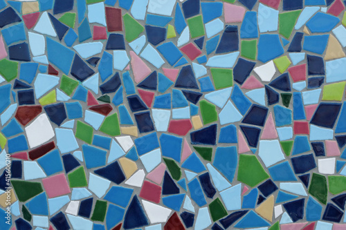Close-up of a beautiful and colorful tile mosaic wall
