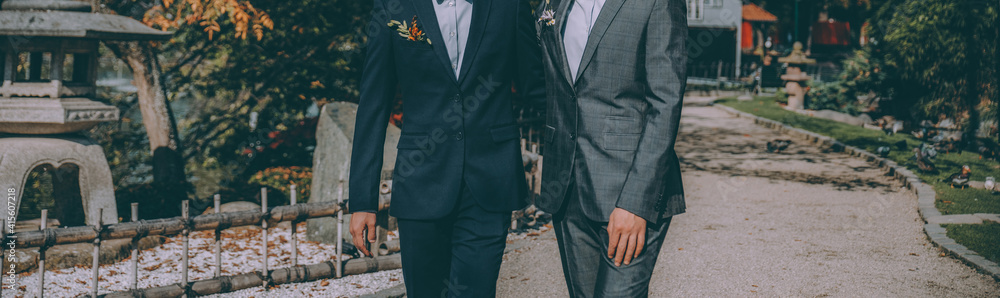Same sex couple, gay boyfriends wedding celebration. Equality concept. Same sex couple, gay boyfriends wedding celebration. Equality concept.