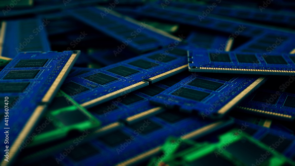 3d rendered illustration of A lot of used Computer Rams or parts. High quality 3d illustration 3d rendered illustration of A lot of used Computer Rams or parts. High quality 3d illustration