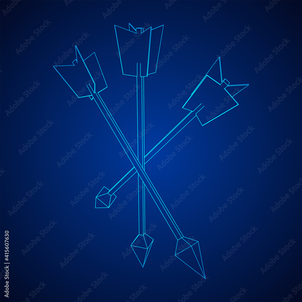 Medieval bow arrow. Wireframe low poly mesh vector illustration. Medieval bow arrow. Wireframe low poly mesh vector illustration.