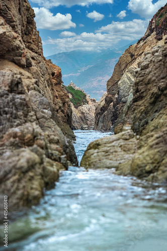 California nature - landscape, beautiful cove with rocks on the seaside in Garrapata State Park. County Monterey, California, USA. Long exposure photo.
