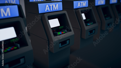 3d rendered illustration of automated teller machine or Atms together. High quality 3d illustration