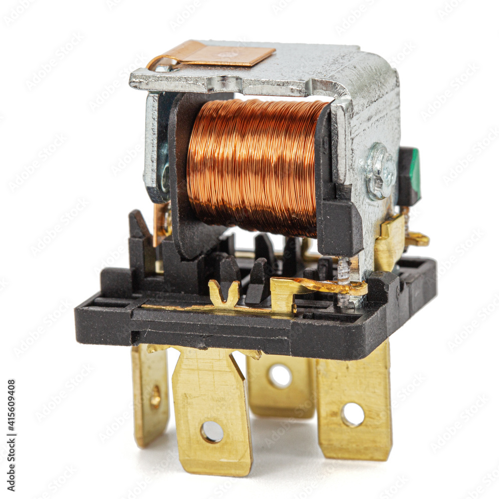 Car electromagnetic relay switch, isolated on white background