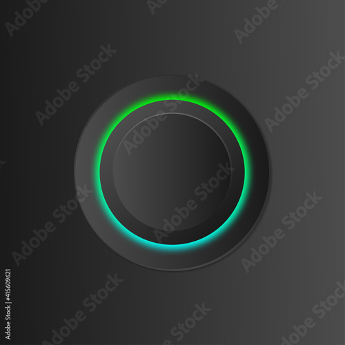 Blank power button in vivid electric green and blue colors. 3D effect in vector, jpg and EPS10.