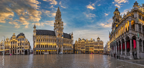 Brussels Belgium, sunset panorama city skyline at famous Grand Place town square