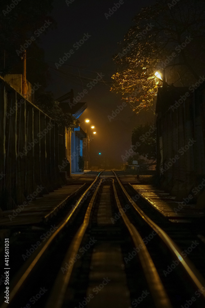 station at night