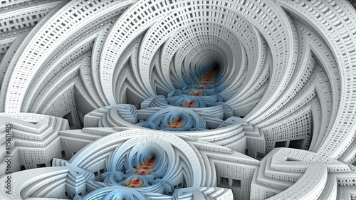 Bizarre 3D fractal background with recursive structures and shapes. photo