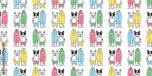 dog seamless pattern french bulldog vector surfboard beach ocean summer cartoon scarf isolated repeat wallpaper tile background doodle illustration design