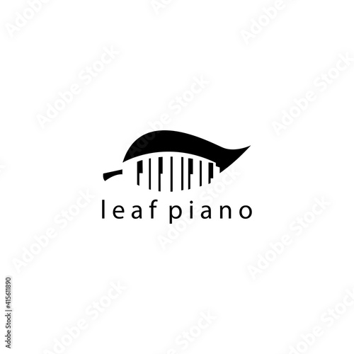 leaf music logo vector illustration piano design