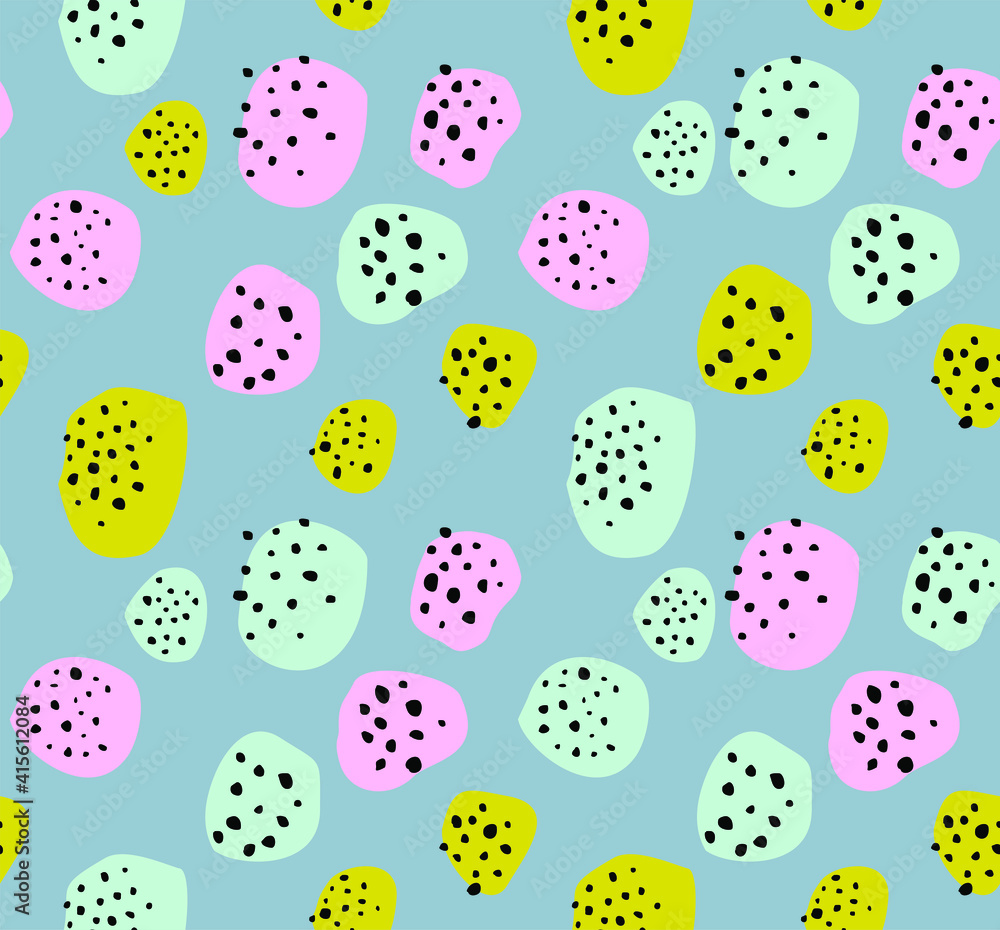 Cheerful seamless vector pattern with spots of different shapes. abstract hand drawn background for boys, girls and kids. Dots and spots Cheerful seamless vector pattern with spots of different shapes. abstract hand drawn background for boys, girls and kids. Dots and spots
