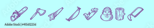 set of wood cutter cartoon icon design template with various models. vector illustration isolated on blue background