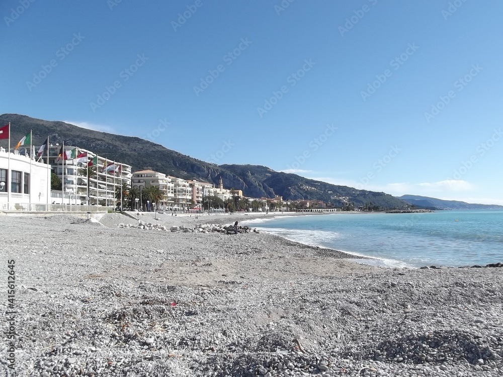 Pebble beach of Menton, France