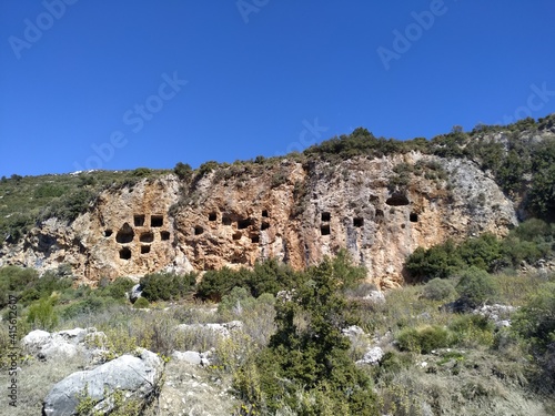 Kalkan Islamlar Village Lycian Rock Tombs at location Kas Antalya