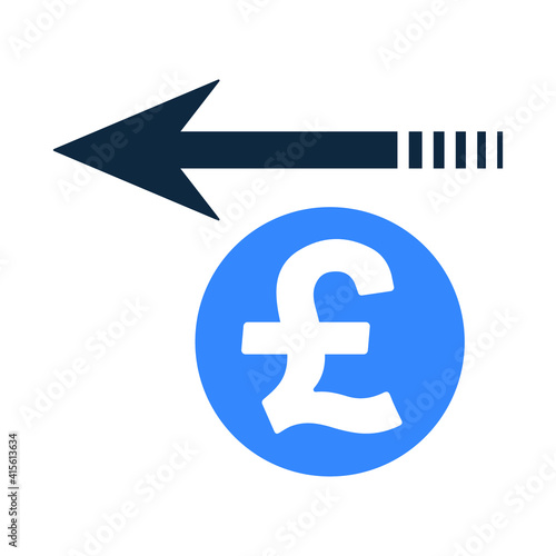 Back arrow, business, pound sterling, cash back icon. Editable vector isolated on a white background.