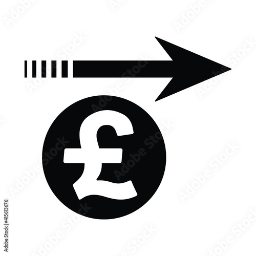 Forward arrow, Pound sterling send icon. Black vector.