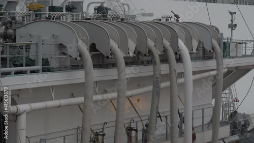 Cargo manifold with hoses on LNG tanker