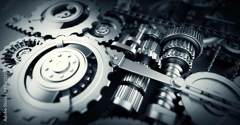 Fototapeta premium Gears and cogs mechanism. Industrial machine, engine
