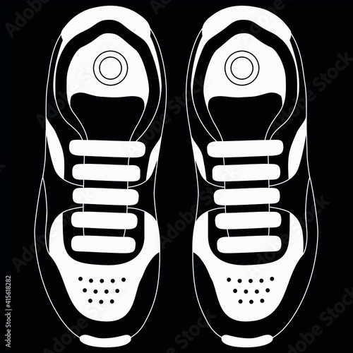 pair of sneakers  flat black and white illustration