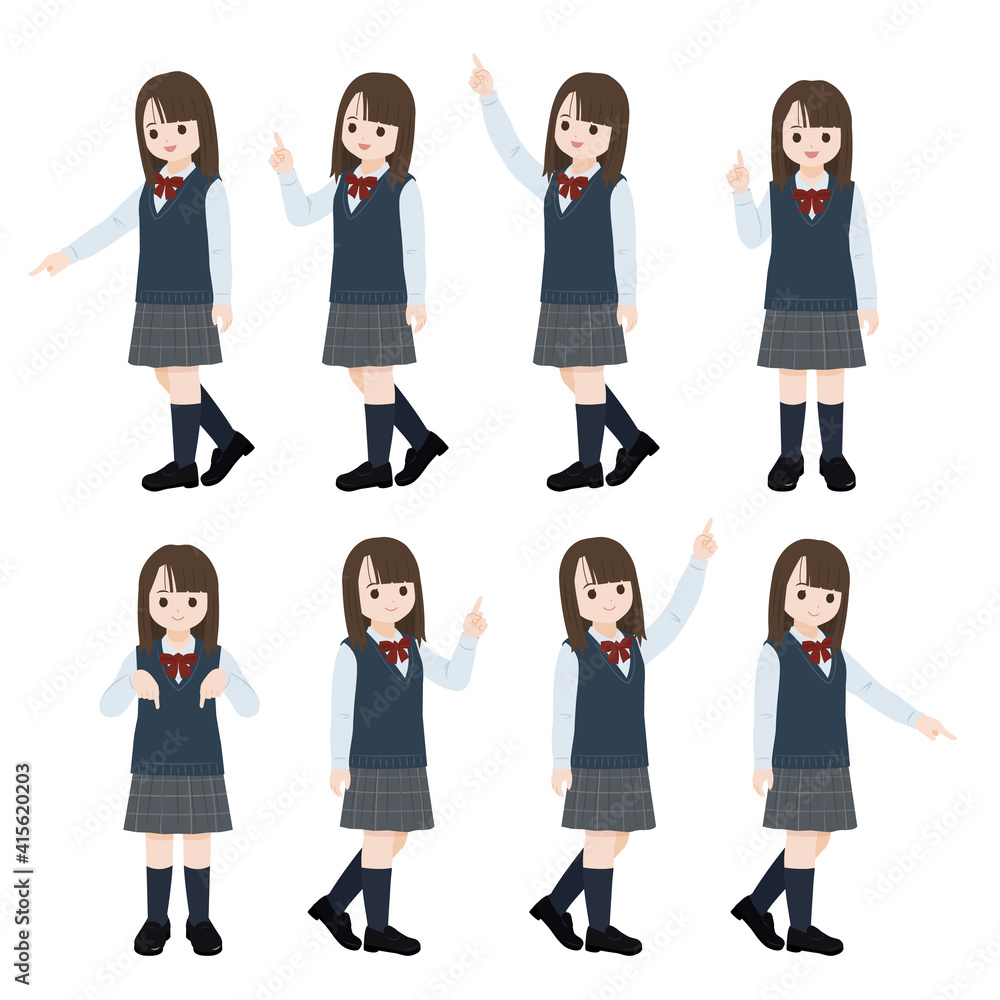 学生女子生徒美少女指を指すポーズ向き位置イラスト素材stock Vector Adobe Stock