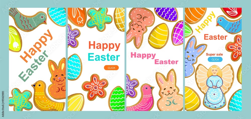 Set of Instagram stories spring and Easter sale banner background. Easter cakes. Instagram template, can be used for, landing page, website, mobile app, poster, flyer, coupon, gift card, smartphone