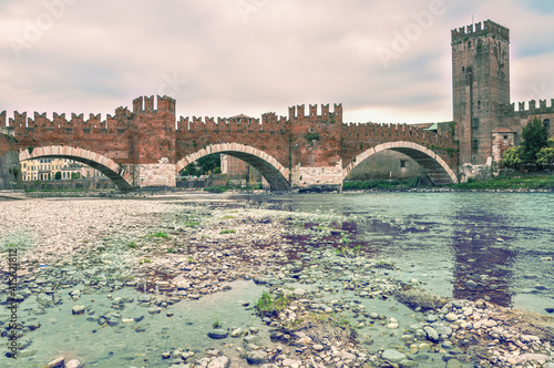 Castel Vecchio Bridge on Adige river, Verona, Italy © salita2010