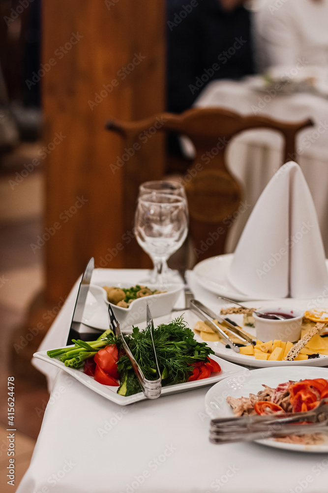 Catering table set service at restaurant before party