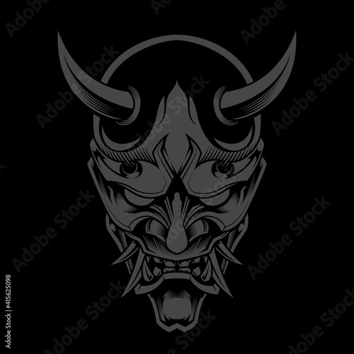 Hannya the traditional japanese demon Oni mask illustration and tshirt design