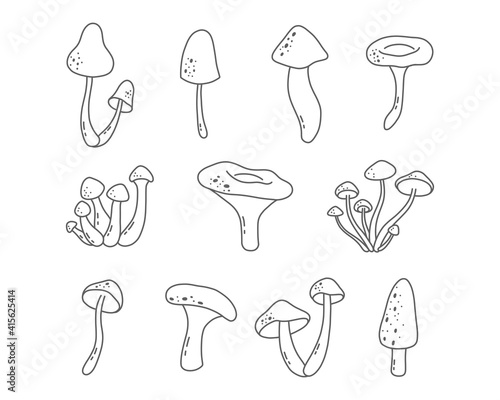 Doodle mushrooms on white background. Vector illustration