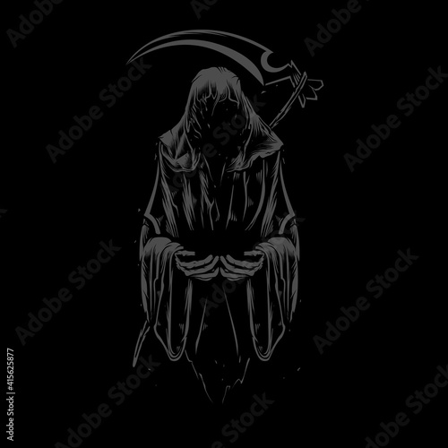 Detailed grim reaper illustration and tshirt design
