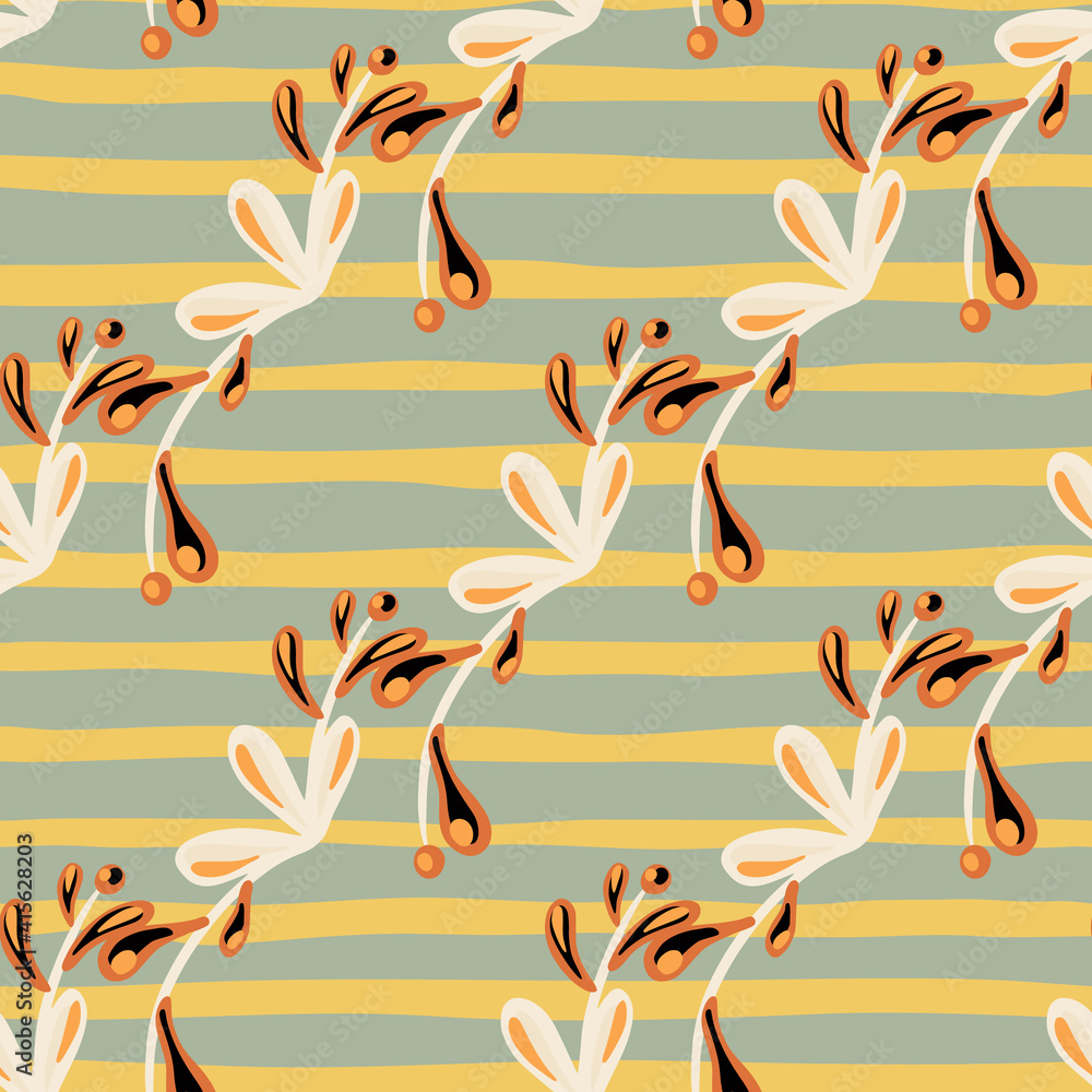 Abstract nature seamless pattern with branches ornament. Striped background.