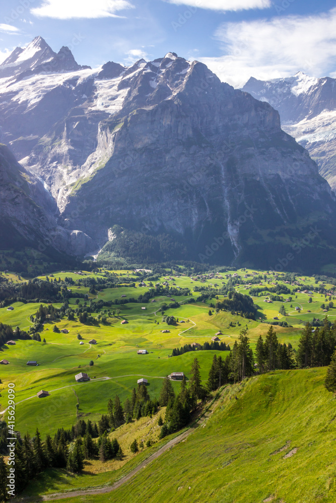 The Grindewald Valley in Switzerland on a sunny day