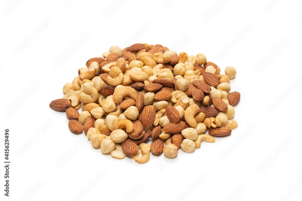 Mix of nuts isolated on white background. Top view. Mix of nuts isolated on white background. Top view.