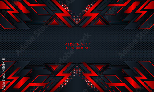 Abstract technology background with dark navy and red neon stripes.