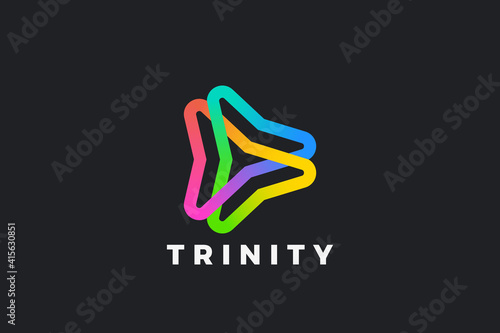Trinity Triangle Logo Triple looped infinity linear outline colorful shape abstract
