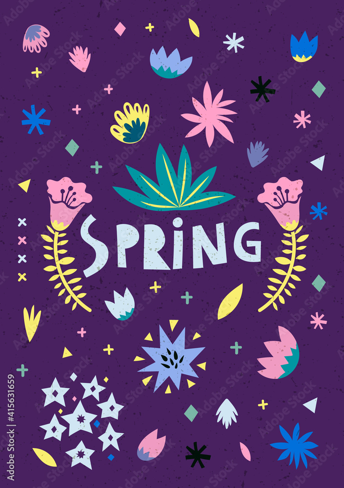 Set of spring symbols and cutout elements. Flowers, leaves and other elements that can be used in cards, patterns, banners, invitations